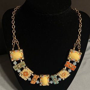 Vintage Boho Festival Multi Colored Necklace Gold Tone Chain